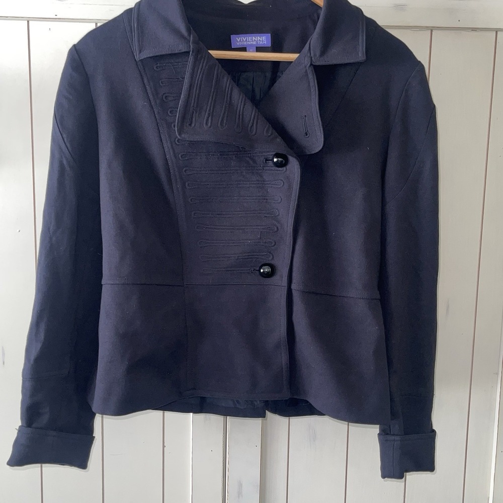 VIVIENNE VIVIENNE TAM Black Collar Cropped Blazer Jacket Shoulder Pads Sz 12